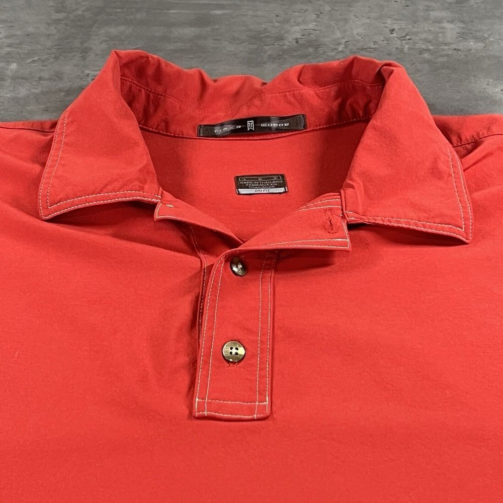 Nike Tiger Woods Golf Polo Sunday Red Men Large Dri Fit Lightweight Contrast